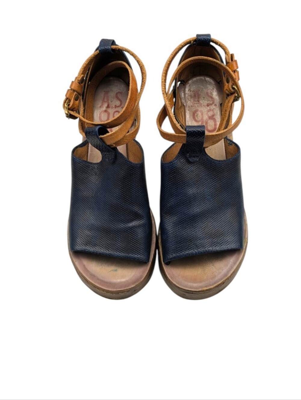A.S.98 Nino Leather Platform Wedge Sandals Navy Ankle Wrap EU 40 US 9/9.5 S4114 - Picture 7 of 13